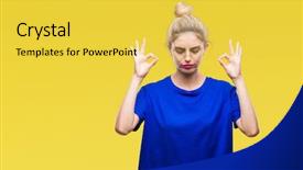  Presentation with blue eyes technology eye scan - Audience pleasing PPT layouts consisting of young beautiful blonde and blue backdrop and a yellow colored foreground