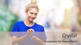  Presentation with blue eyes technology eye scan - Slides with young beautiful blonde and blue background and a  colored foreground