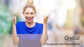  Presentation with blue eyes - Slide set featuring young beautiful blonde and blue background and a  colored foreground