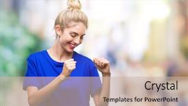  Presentation with blue eyes - Slide set with young beautiful blonde and blue background and a soft green colored foreground