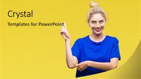  Presentation with blue eyes technology eye scan - Presentation theme with young beautiful blonde and blue background and a yellow colored foreground