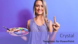  Presentation with artist - Slide deck featuring young-beautiful-blonde-artist-woman background and a light blue colored foreground