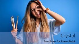  Presentation with artist - Beautiful slides featuring young-beautiful-blonde-artist-woman backdrop and a teal colored foreground