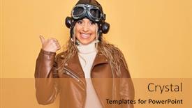  Presentation with pilot - PPT theme featuring young-beautiful-blonde-aviator-woman background and a gold colored foreground