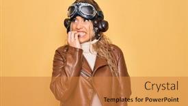  Presentation with pilot - Slide set having young-beautiful-blonde-aviator-woman background and a gold colored foreground