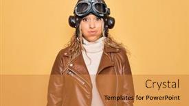  Presentation with pilot - Audience pleasing presentation design consisting of young-beautiful-blonde-aviator-woman backdrop and a gold colored foreground