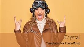  Presentation with vintage music - Presentation theme with young-beautiful-blonde-aviator-woman background and a red colored foreground