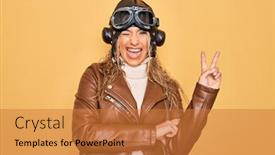  Presentation with pilot - Cool new slide set with young-beautiful-blonde-aviator-woman backdrop and a gold colored foreground