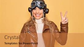  Presentation with pilot - PPT layouts having young-beautiful-blonde-aviator-woman background and a gold colored foreground