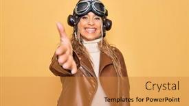 Presentation with pilot - Presentation design featuring young-beautiful-blonde-aviator-woman background and a gold colored foreground