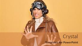  Presentation with pilot - Amazing PPT theme having young-beautiful-blonde-aviator-woman backdrop and a gold colored foreground