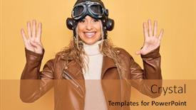  Presentation with pilot - Presentation theme consisting of young-beautiful-blonde-aviator-woman background and a gold colored foreground