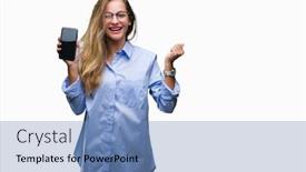  Presentation with business success - Colorful theme enhanced with young beautiful blonde business woman showing screen of smartphone over isolated background screaming proud and celebrating victory and success very excited cheering emotion backdrop and a teal colored foreground
