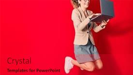  Presentation with elegant - Presentation theme with young-beautiful-blonde-businesswoman-wearing background and a red colored foreground