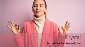  Presentation with blue pink - Colorful slide set enhanced with young-beautiful-blonde-businesswoman backdrop and a coral colored foreground