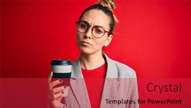  Presentation with coffe - PPT theme consisting of young-beautiful-blonde-businesswoman background and a red colored foreground