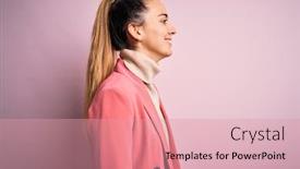  Presentation with blue pink - Presentation theme with young-beautiful-blonde-businesswoman background and a coral colored foreground