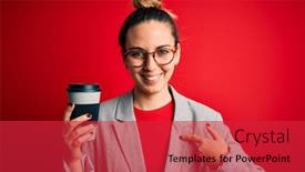  Presentation with coffe - Beautiful slides featuring young-beautiful-blonde-businesswoman backdrop and a red colored foreground