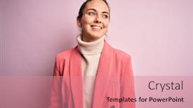  Presentation with blue eyes - Beautiful PPT layouts featuring young-beautiful-blonde-businesswoman backdrop and a coral colored foreground