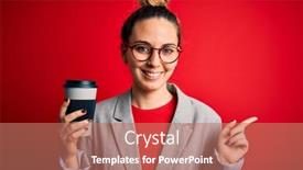  Presentation with coffe - Amazing slide set having young-beautiful-blonde-businesswoman backdrop and a coral colored foreground