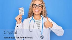  Presentation with cardiologist - Theme with young-beautiful-blonde-cardiologist-woman background and a light blue colored foreground