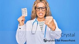  Presentation with cardiologist - Colorful slide set enhanced with young-beautiful-blonde-cardiologist-woman backdrop and a light blue colored foreground