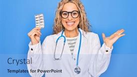  Presentation with cardiologist - Amazing PPT theme having young-beautiful-blonde-cardiologist-woman backdrop and a light blue colored foreground