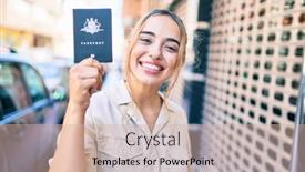  Presentation with passport - Cool new theme with young-beautiful-blonde-caucasian-woman backdrop and a soft green colored foreground