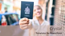  Presentation with passport - PPT theme consisting of young-beautiful-blonde-caucasian-woman background and a soft green colored foreground