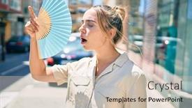  Presentation with weather - Presentation theme consisting of young-beautiful-blonde-caucasian-woman background and a soft green colored foreground