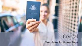  Presentation with passport - Colorful PPT theme enhanced with young-beautiful-blonde-caucasian-woman backdrop and a light blue colored foreground