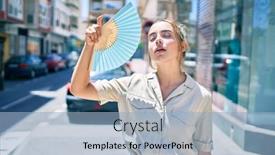  Presentation with weather - Colorful PPT theme enhanced with young-beautiful-blonde-caucasian-woman backdrop and a light blue colored foreground