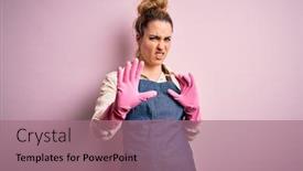  Presentation with beautiful young woman getting face - PPT theme having young-beautiful-blonde-cleaner-woman background and a coral colored foreground