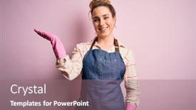  Presentation with pregnant woman cleaning - Beautiful theme featuring young-beautiful-blonde-cleaner-woman backdrop and a violet colored foreground