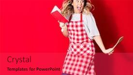  Presentation with recipe book - Beautiful presentation theme featuring young-beautiful-blonde-cook-woman backdrop and a red colored foreground