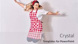  Presentation with apron - Slide set with young-beautiful-blonde-cook-woman background and a light gray colored foreground