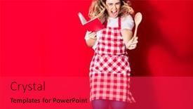  Presentation with recipe book - Amazing PPT theme having young-beautiful-blonde-cook-woman backdrop and a red colored foreground