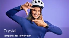  Presentation with cyclist - Cool new PPT layouts with young-beautiful-blonde-cyclist-woman backdrop and a navy blue colored foreground