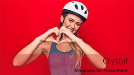  Presentation with heart love - Presentation design enhanced with young-beautiful-blonde-cyclist-woman background and a crimson colored foreground