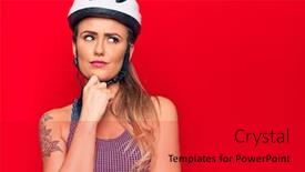  Presentation with cyclist - Slides with young-beautiful-blonde-cyclist-woman background and a dark gray colored foreground