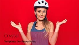  Presentation with cyclist - Presentation design consisting of young-beautiful-blonde-cyclist-woman background and a crimson colored foreground