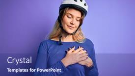  Presentation with health security - Cool new slide set with young-beautiful-blonde-cyclist-woman backdrop and a navy blue colored foreground