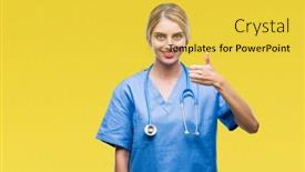  Presentation with hand surgeon - Amazing PPT theme having young beautiful blonde doctor surgeon nurse woman over isolated background doing happy thumbs up gesture with hand approving expression looking at the camera with showing success backdrop and a yellow colored foreground
