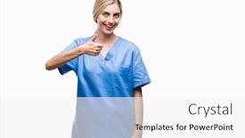  Presentation with hand surgeon - PPT layouts enhanced with young beautiful blonde doctor surgeon nurse woman over isolated background doing happy thumbs up gesture with hand approving expression looking at the camera with showing success background and a white colored foreground