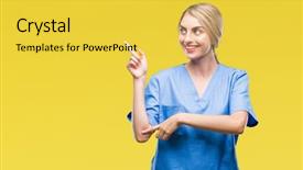  Presentation with hand surgeon - Colorful presentation enhanced with young beautiful blonde doctor surgeon backdrop and a  colored foreground