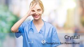  Presentation with hand surgeon - Colorful slide deck enhanced with young beautiful blonde doctor surgeon backdrop and a  colored foreground