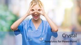  Presentation with tongue - Amazing slide set having young beautiful blonde doctor surgeon backdrop and a  colored foreground