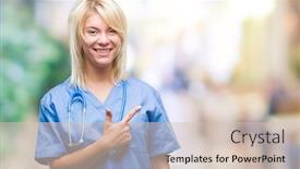  Presentation with medical robot hand and doctor - Slides consisting of young-beautiful-blonde-doctor-woman background and a soft green colored foreground