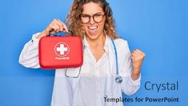  Presentation with first aid - Audience pleasing presentation consisting of young-beautiful-blonde-doctor-woman backdrop and a light blue colored foreground
