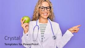  Presentation with green apple - Slide set featuring young-beautiful-blonde-doctor-woman background and a light blue colored foreground